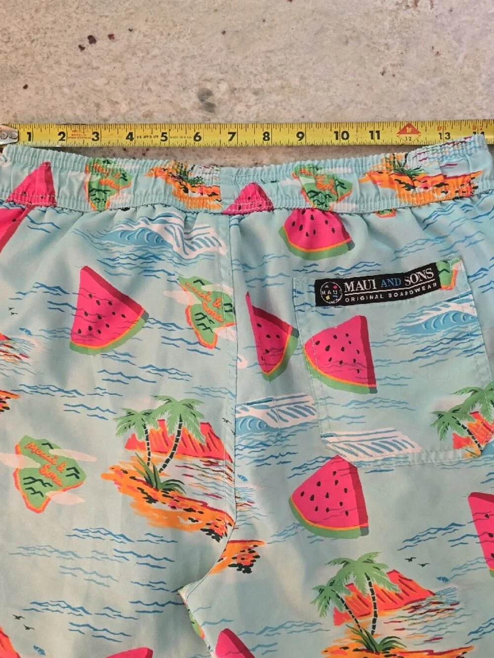 Aqua Tropical Watermelon Print Mens Swim Trunks
